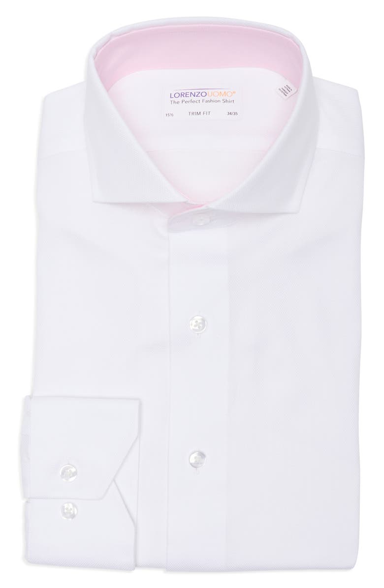 Lorenzo Uomo Trim Fit Textured Cotton Dress Shirt, Alternate, color, White