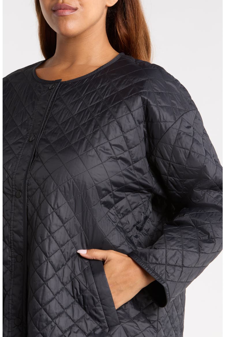 ROUND NECK QUILTED SHORT COAT, Alternate, color, BLACK