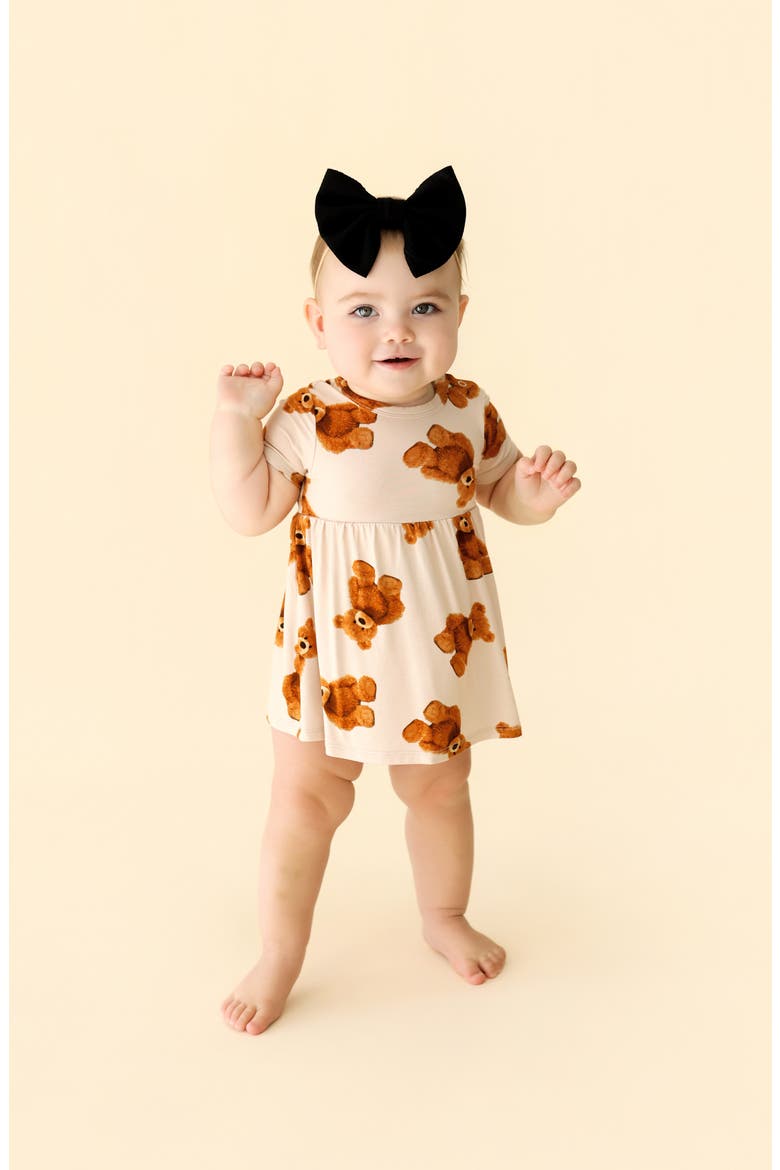 Bear Print Twirl Skirted Bodysuit, Alternate, color, BEIGE