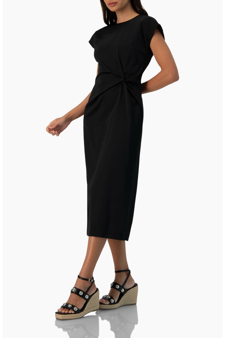 Off-Shoulder Straight Satin Dress with Side Knot, Alternate, color, Black