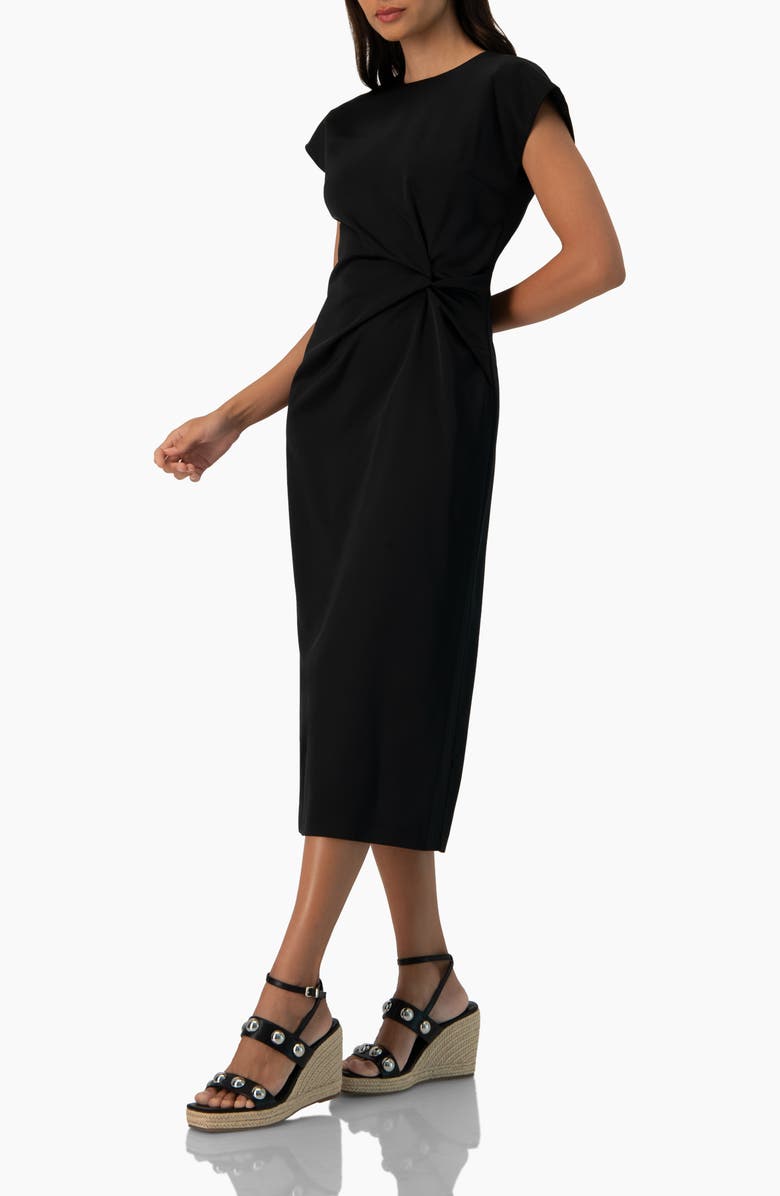 IVONNE Off-Shoulder Straight Satin Dress with Side Knot, Alternate, color, Black