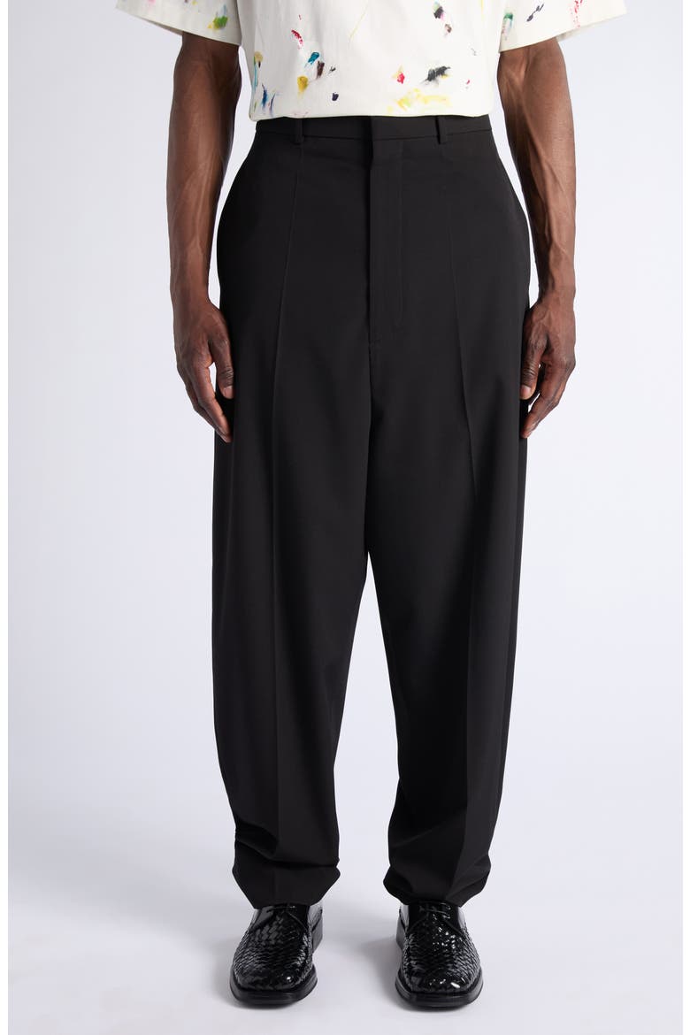 Black Wool Twill Wide Leg Trousers, Main, color, 1010 DOUBLE BLACK