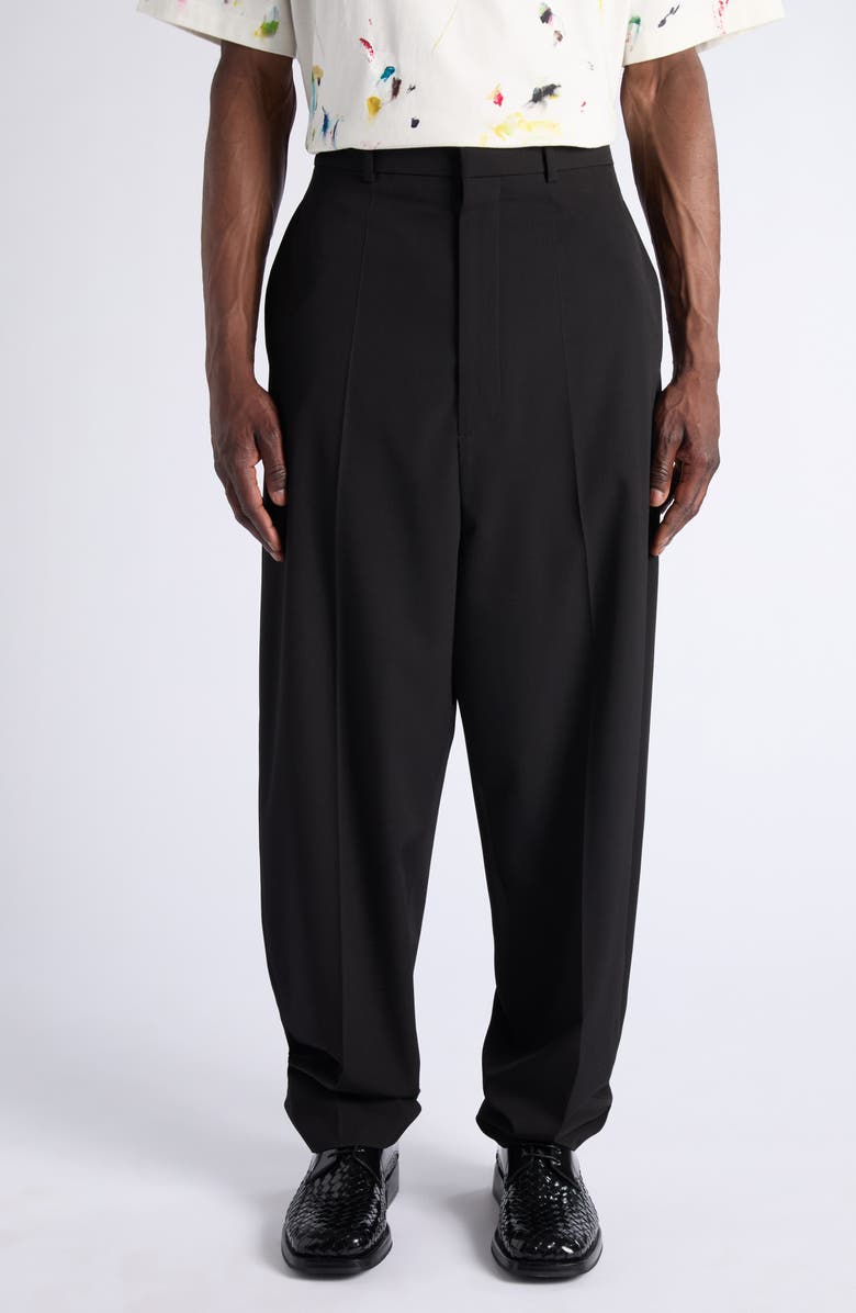 Bottega Veneta Black Wool Twill Wide Leg Trousers, Main, color, 1010 Double Black
