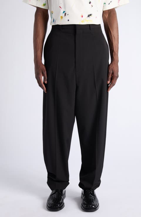 Black Wool Twill Wide Leg Trousers