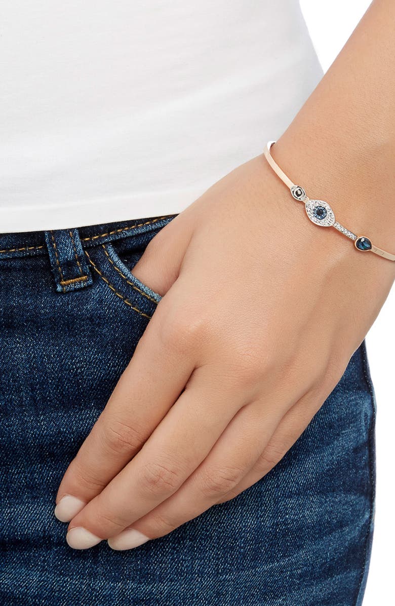 Swarovski Symbolica Duo Evil Eye Crystal Bangle, Alternate, color,