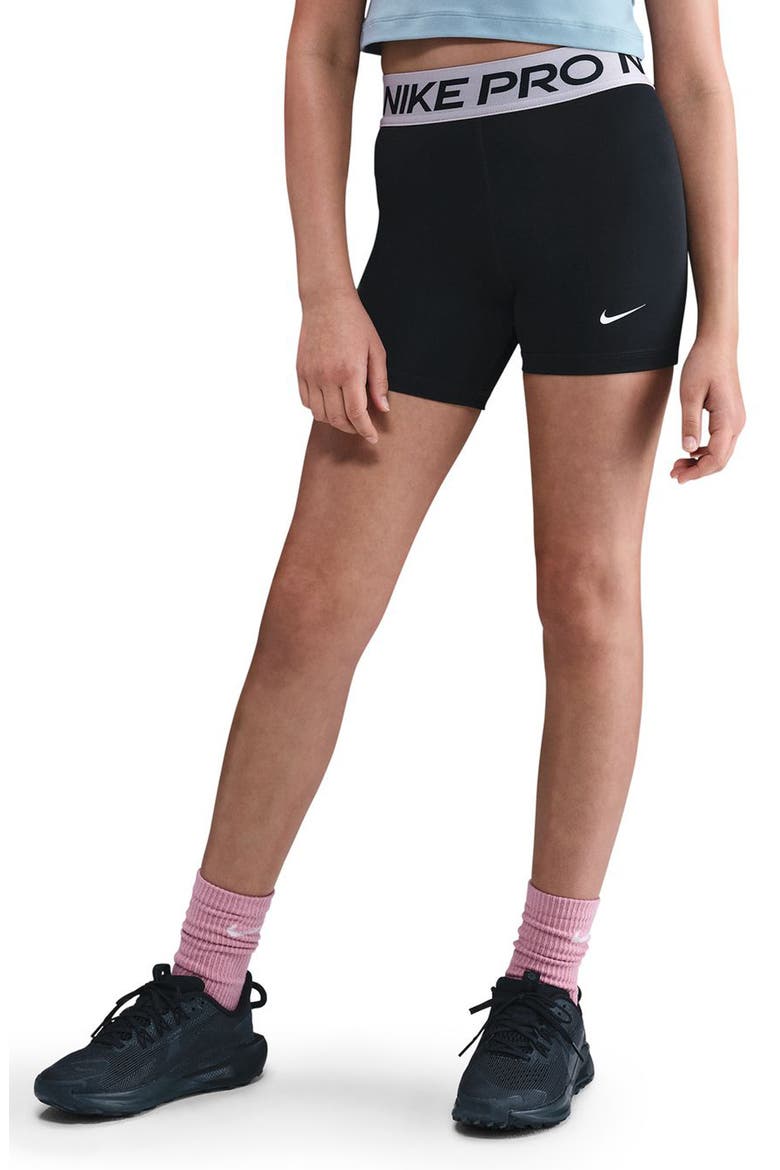 Kids' Pro Shorts, Main, color, 012 BLACK/PLAT VIOLET/WHITE