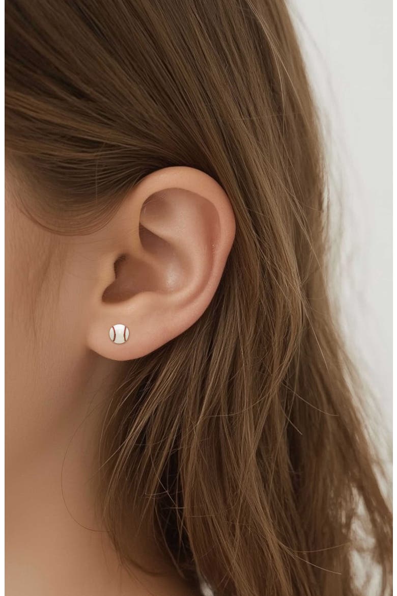 Kids' 3D Baseball Enamel Stud Earrings, Alternate, color, WHITE