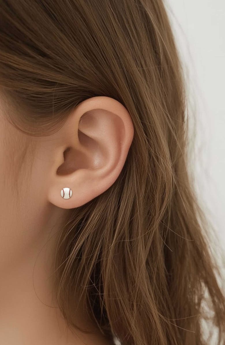 Lily Nily Kids' 3D Baseball Enamel Stud Earrings, Alternate, color, White