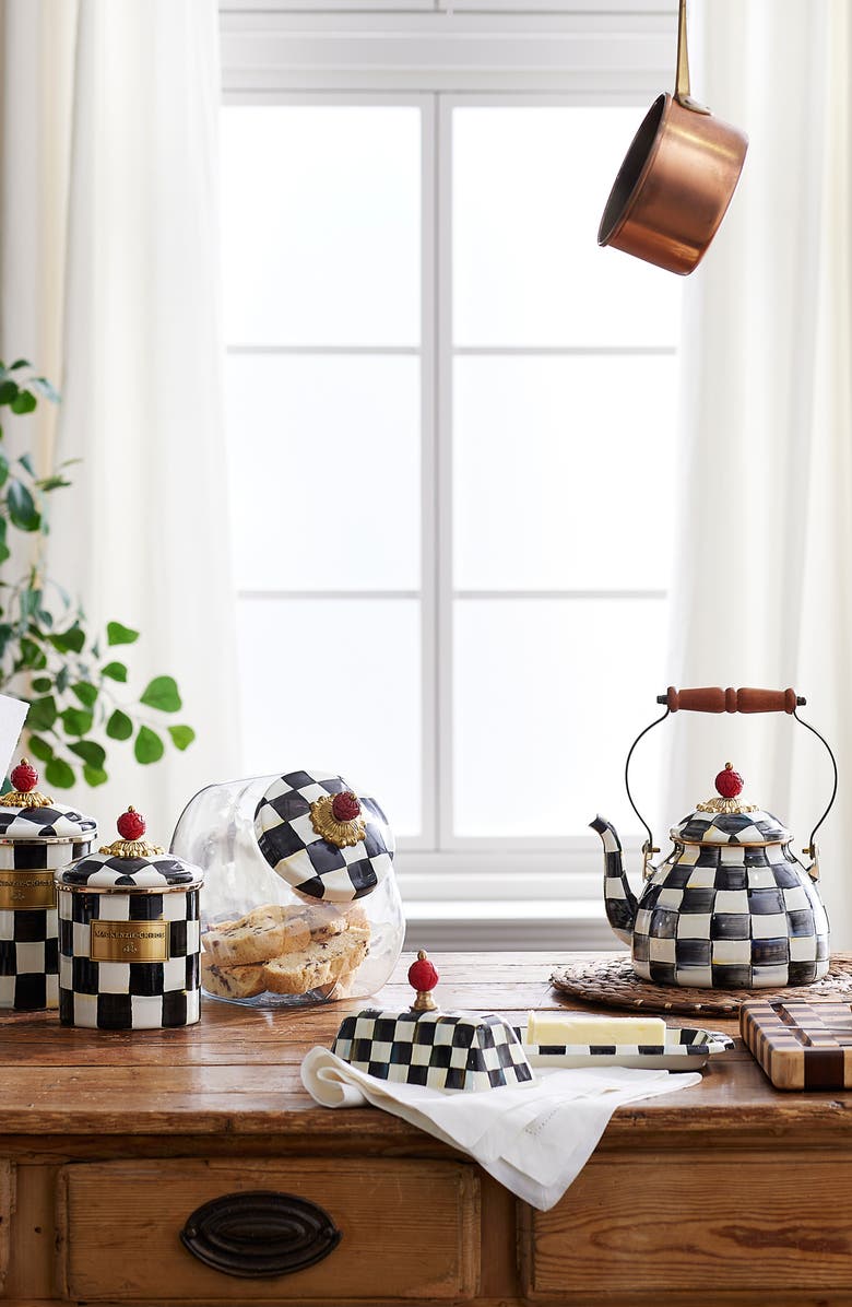 MACKENZIE CHILDS Courtly Check Enameled Steel Butter Box, Alternate, color, Black/ White