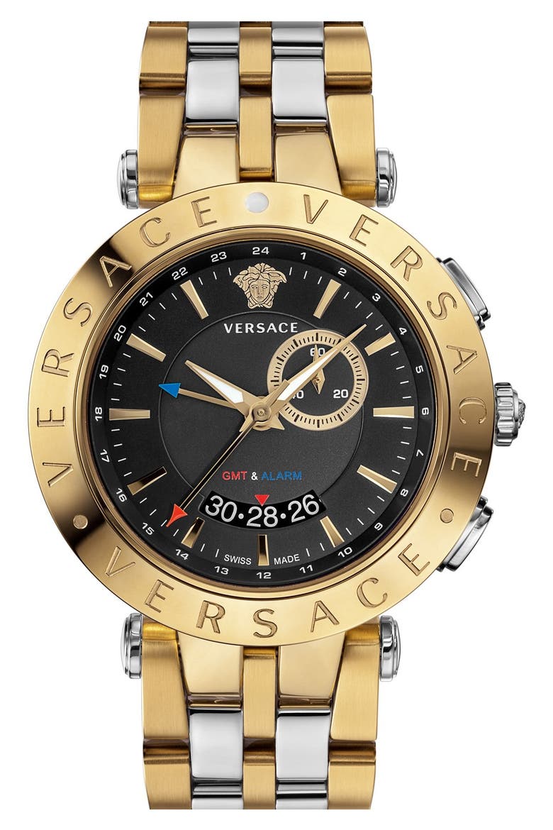 'V-Race GMT' Bracelet Watch, 46mm, Main, color, GOLD/ SILVER