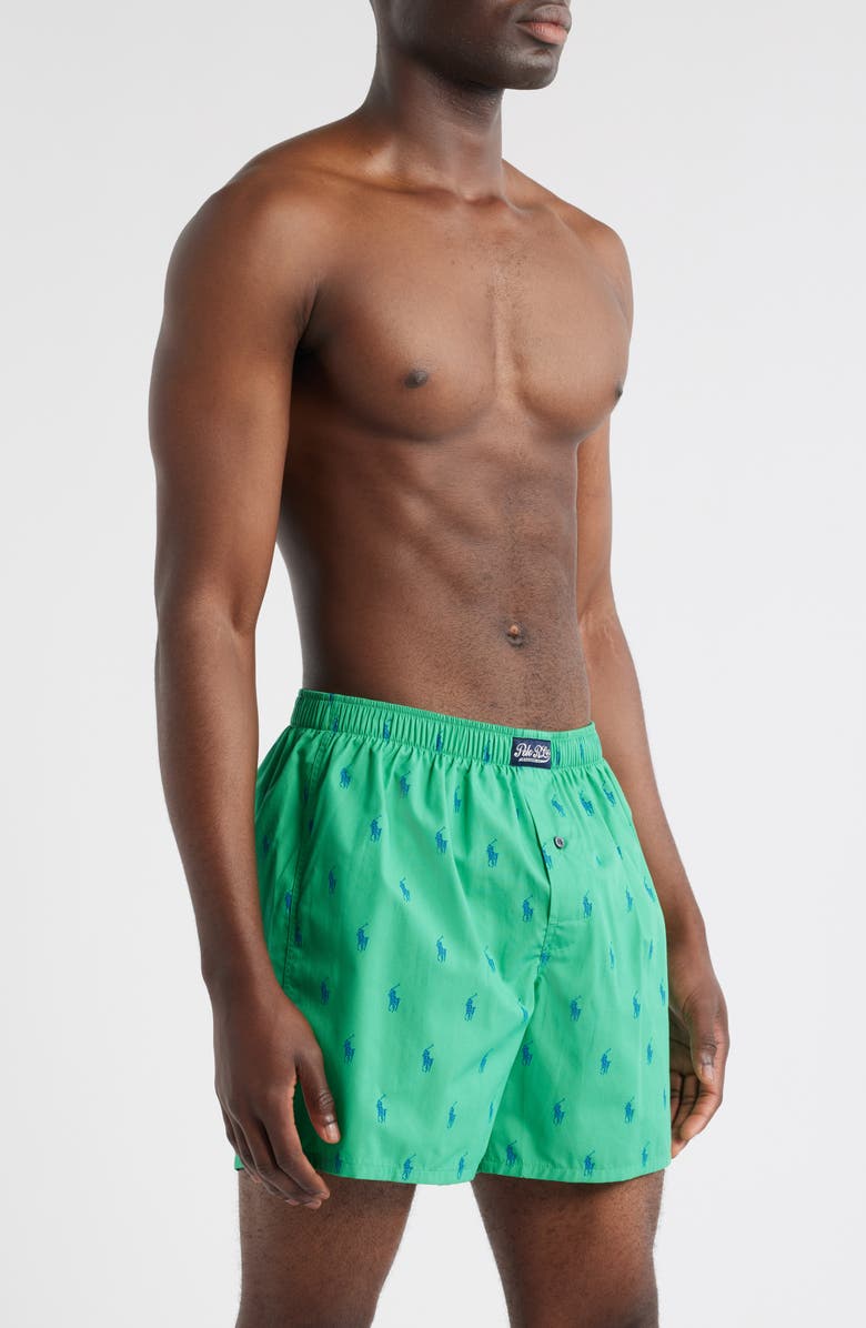 Polo Ralph Lauren Polo Player Logo Print Woven Cotton Boxers, Alternate, color, Green