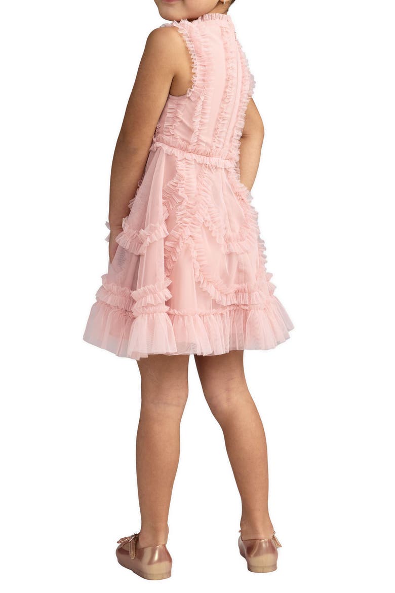 Girls High Neck Sleeveless Micro Ruffle Mini Dress, Alternate, color, Rose