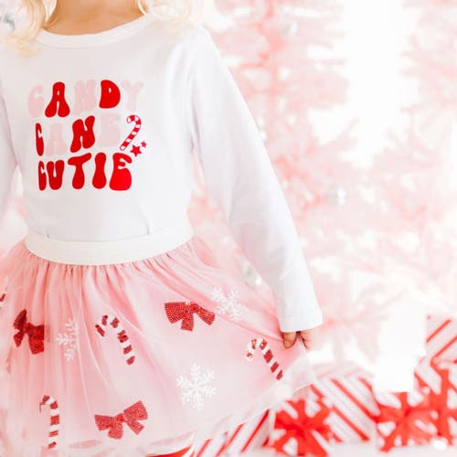 Sweet Wink Candy Cane Cutie Christmas Long Sleeve Shirt In White