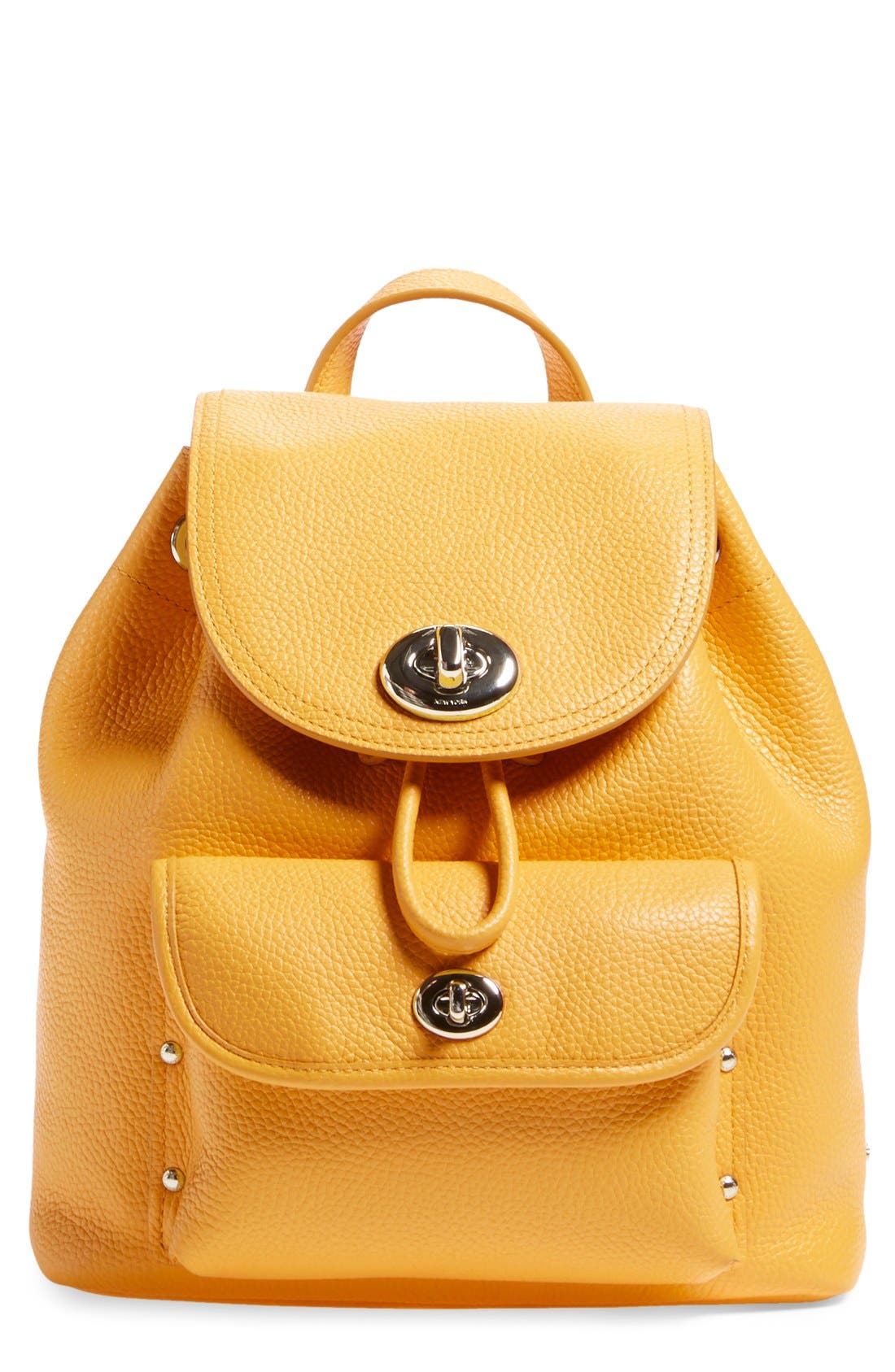 'Mini' Pebbled Leather Rucksack, Main, color, CANARY/ SILVER