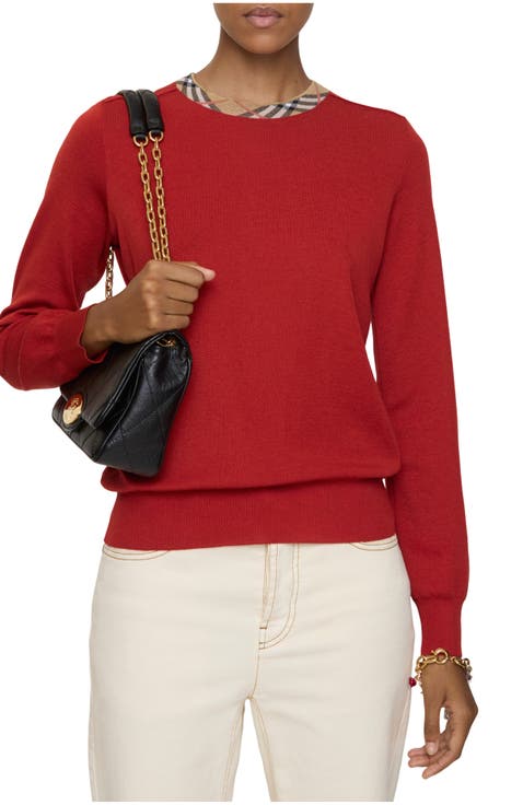 Check Trim Wool Sweater