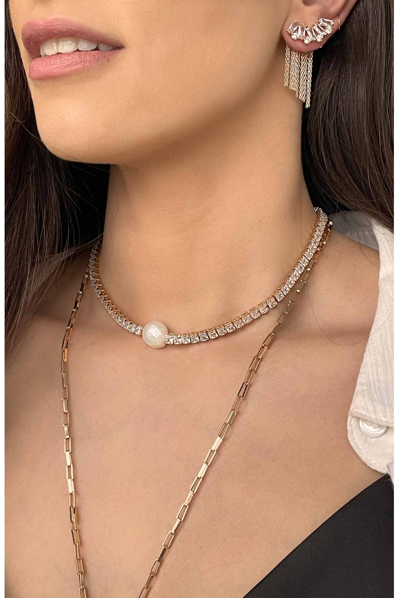 Freshwater Pearl Tennis Necklace, Alternate, color, GOLD