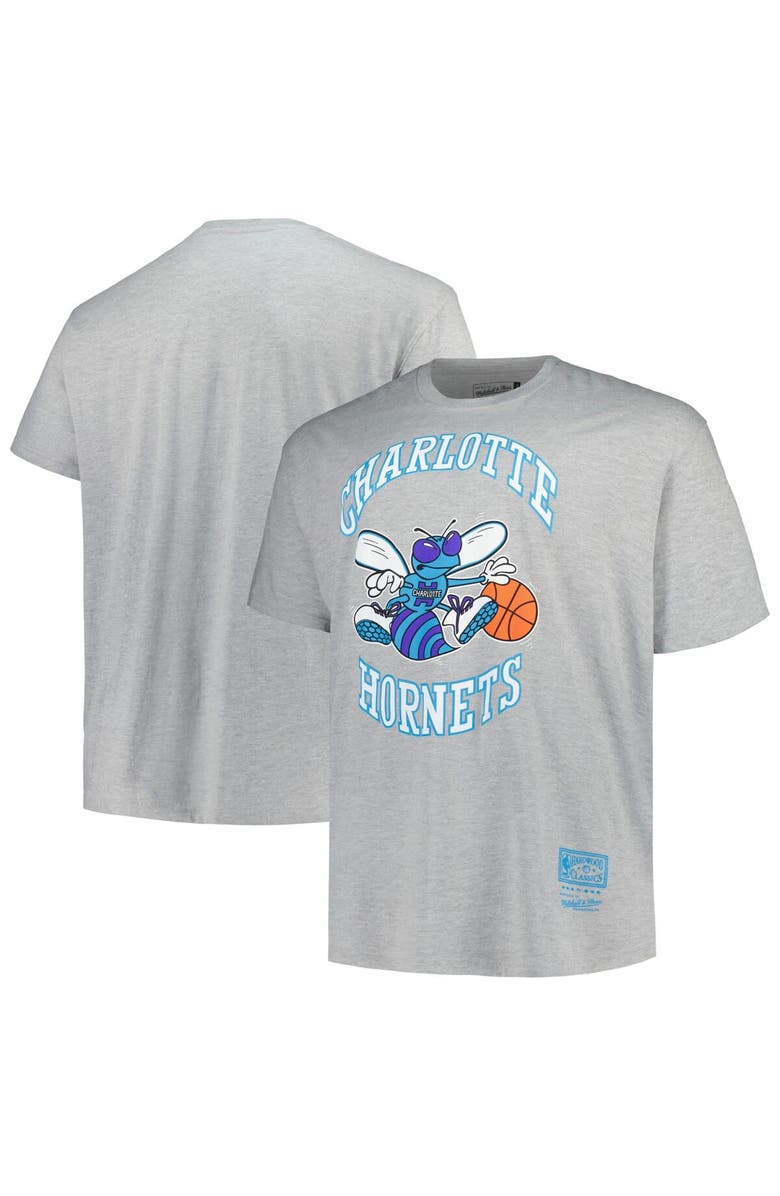 Mitchell & Ness Men's Mitchell & Ness Heather Gray Charlotte Hornets Big & Tall Hardwood Classics Vintage Logo T-Shirt, Alternate, color, Heather Gray