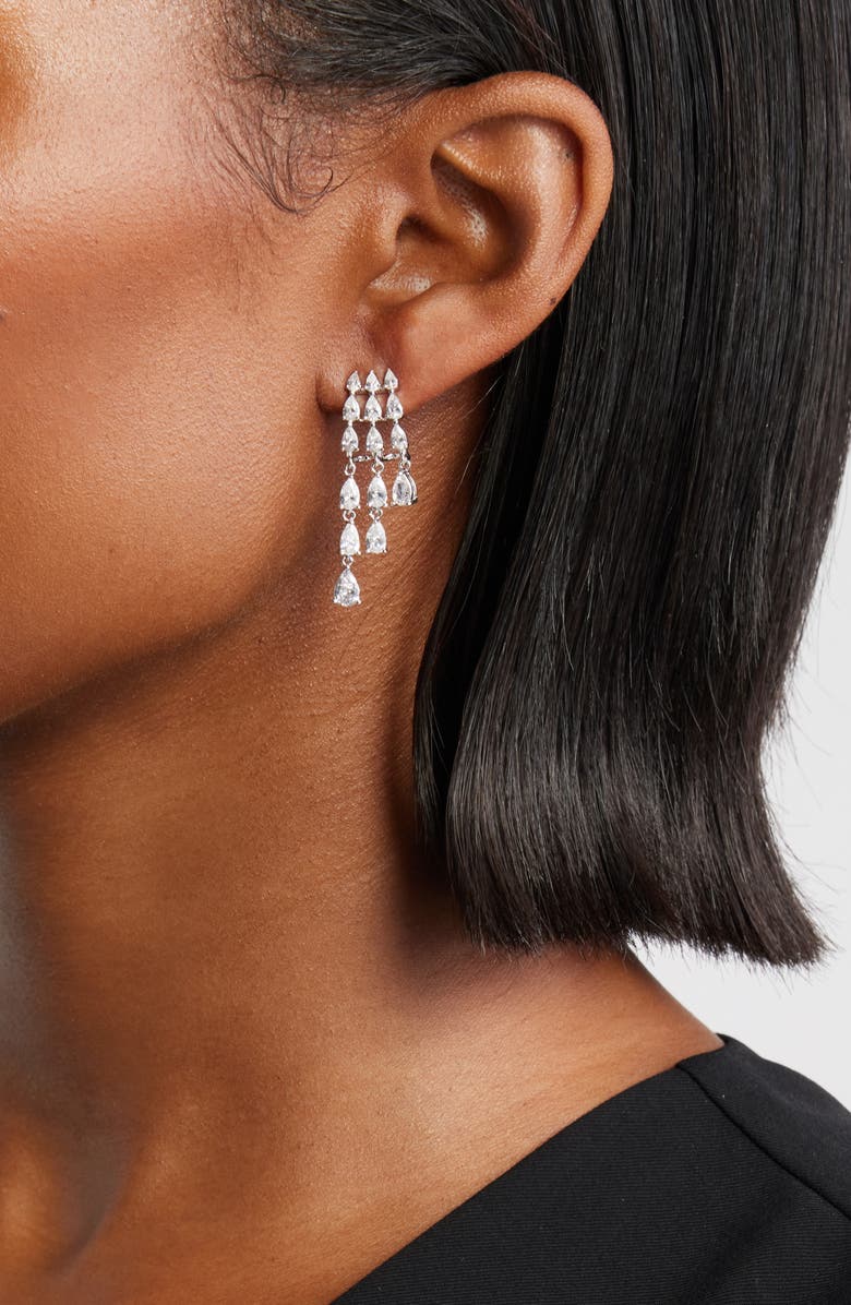 Nordstrom Cubic Zirconia Cascading Pear Chandelier Earrings, Alternate, color, Clear- Silver