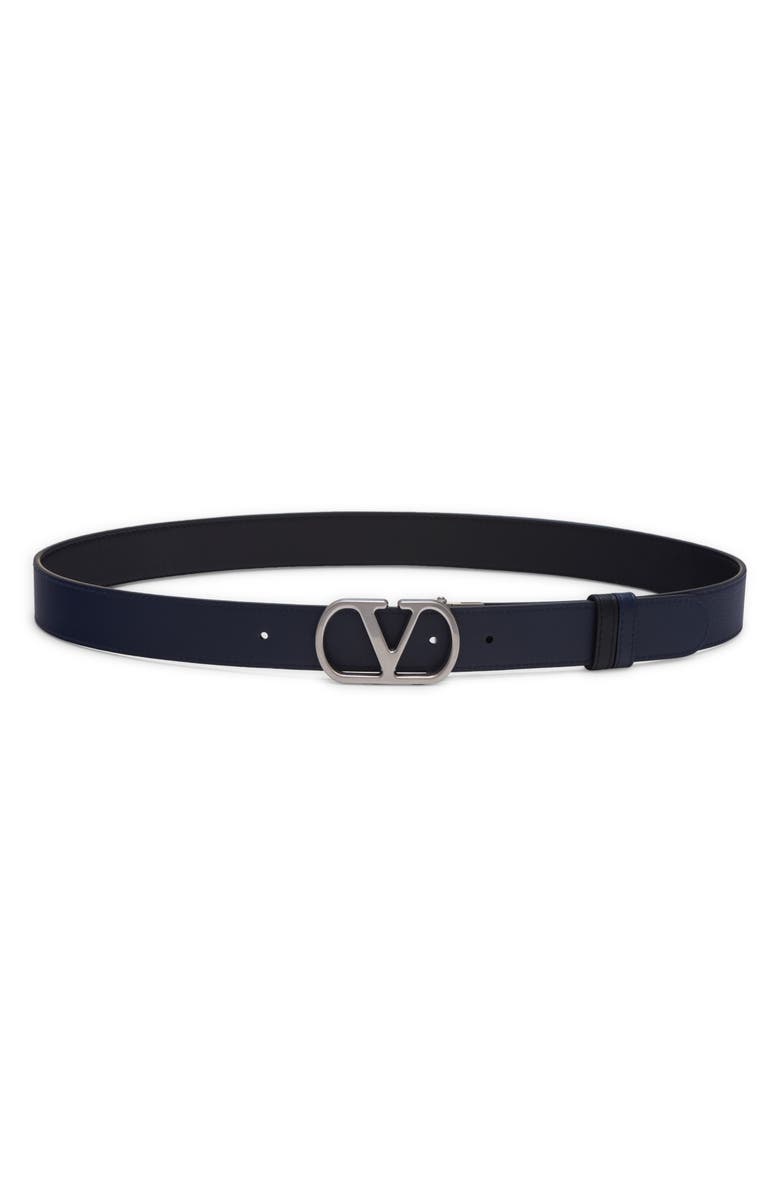 Valentino Garavani VLOGO Reversible Leather Belt, Main, color, Black/ Blue