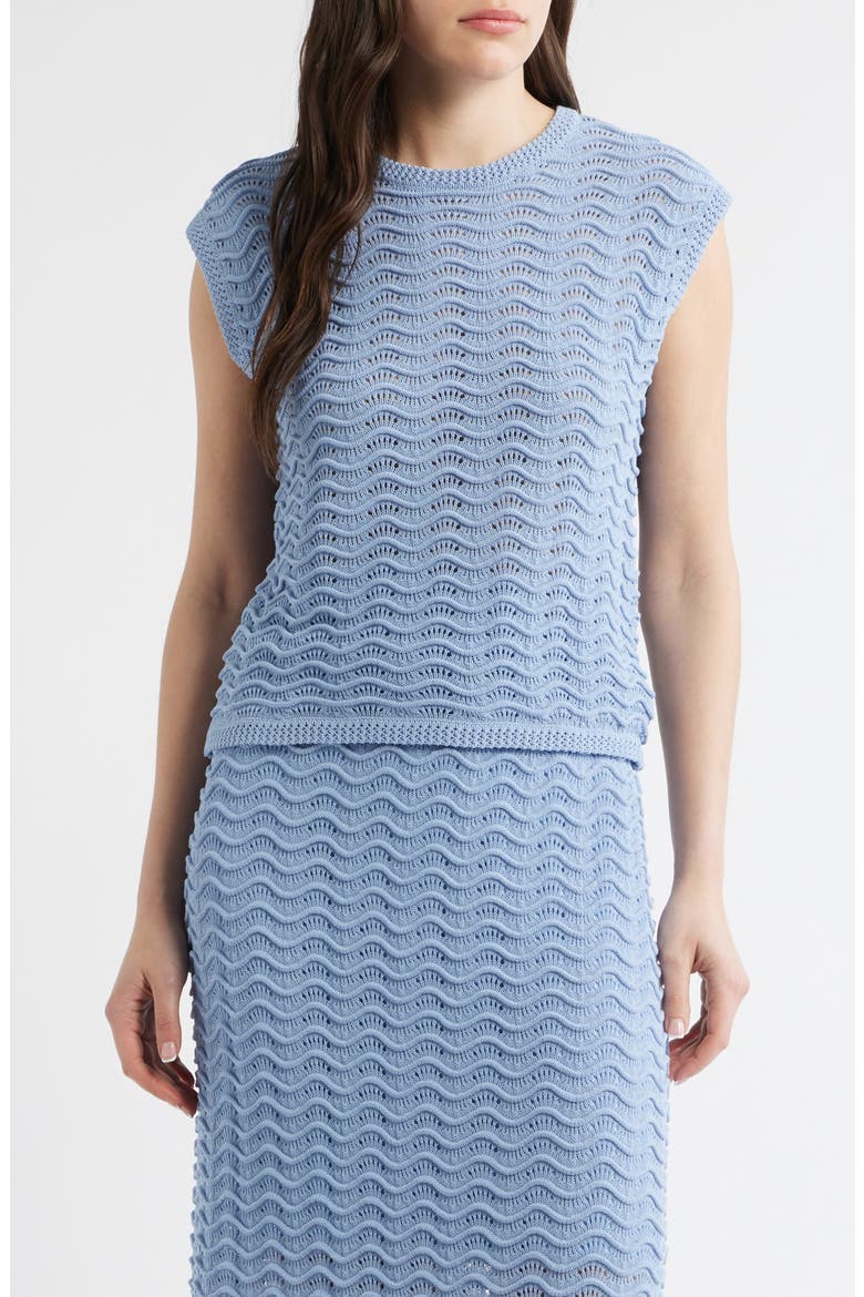 Wave Pointelle Knit Tank, Main, color, BLUE HERON