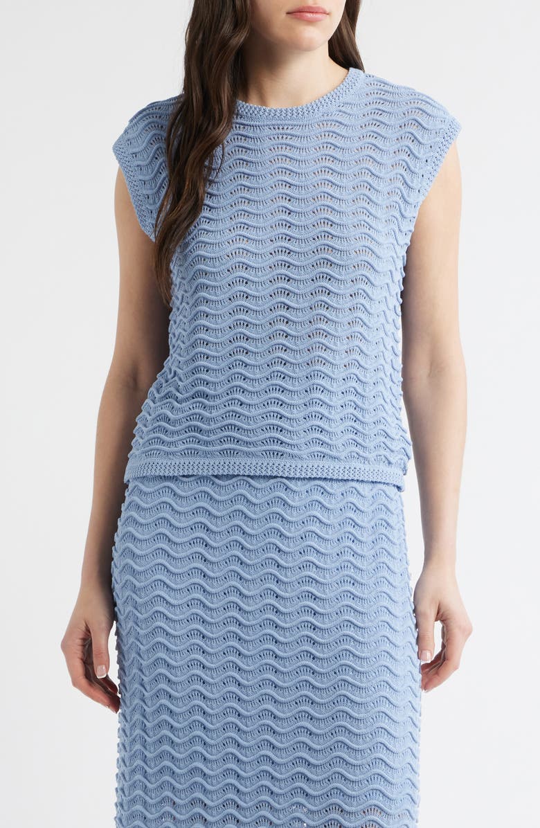 Bernardo Wave Pointelle Knit Tank, Main, color, Blue Heron