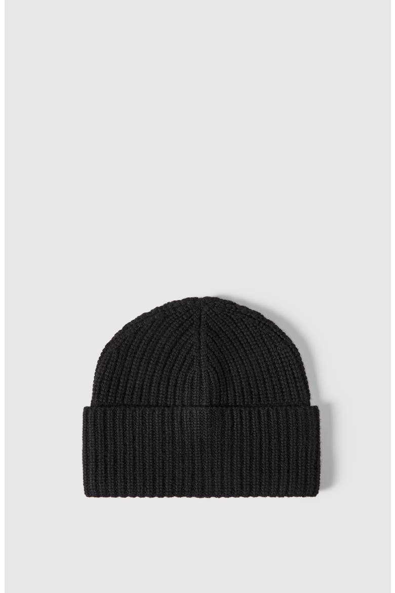 Cashmere English rib knit beanie, Main, color, Black