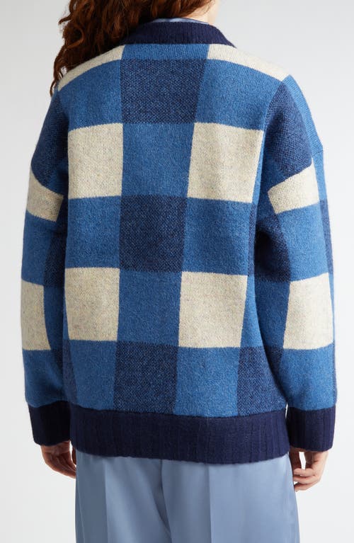 Stine Goya Gingham Check Knit Bomber Jacket In Blue Gingham Check