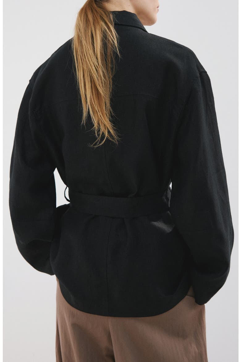 Belted Linen Jacket, Alternate, color, BLACK