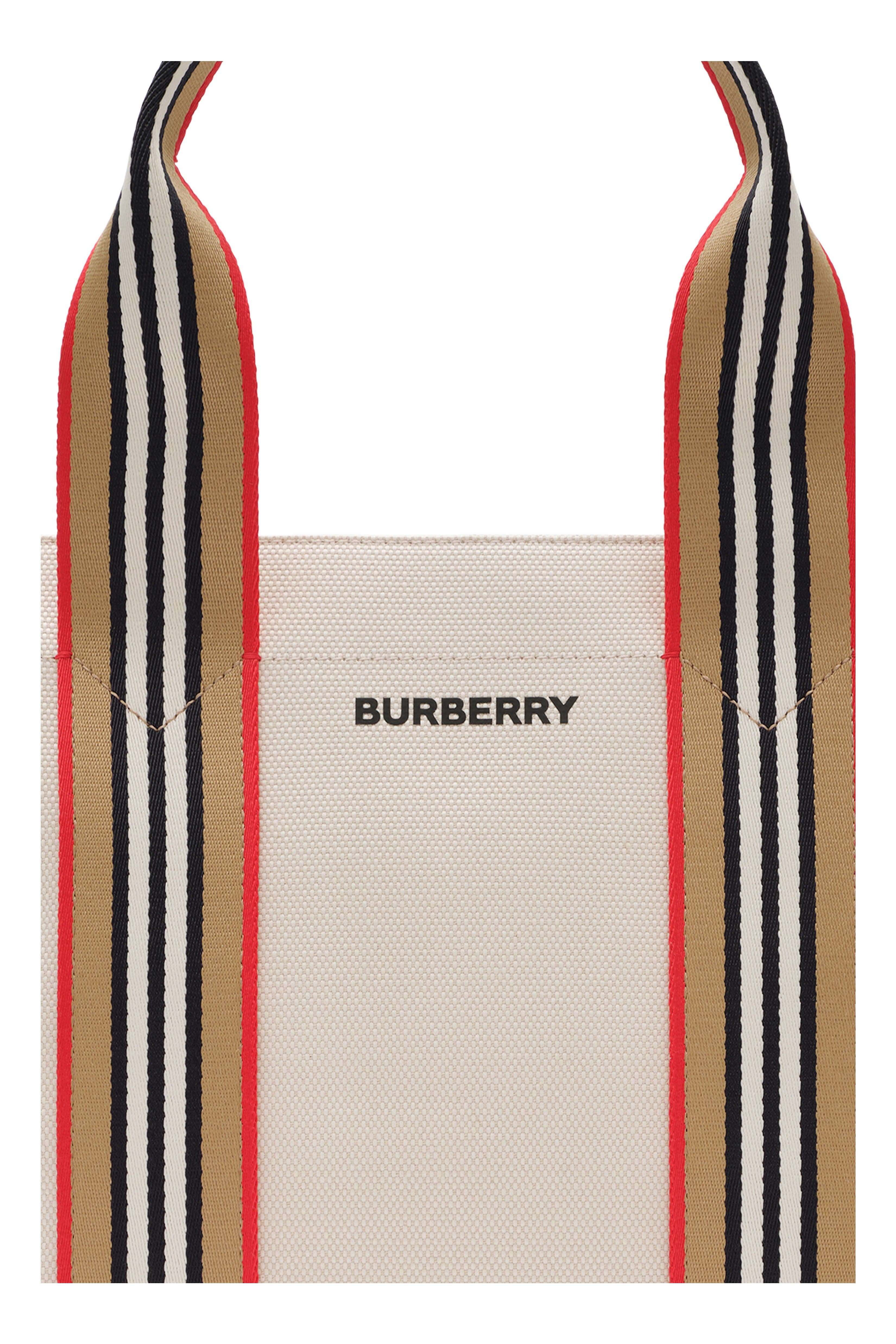 Burberry Small Icon Stripe Trim Canvas Tote, Alternate, color, Natural Beige