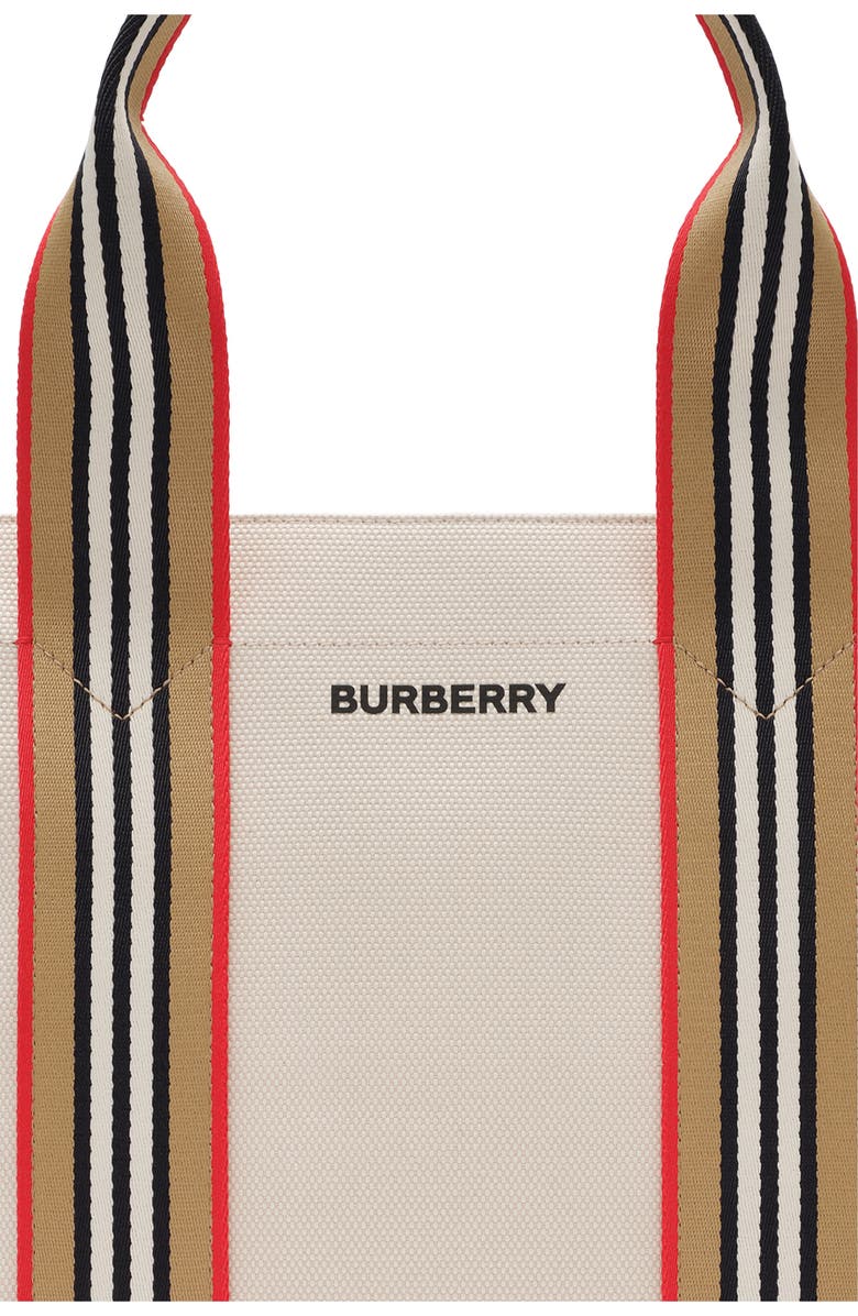 Burberry Small Icon Stripe Trim Canvas Tote, Alternate, color, Natural Beige