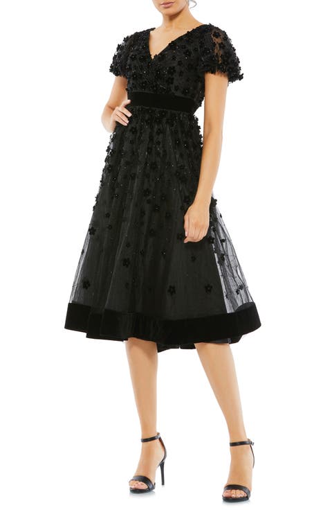 Embellished Butterfly Sleeve Velvet Hem Midi Dress