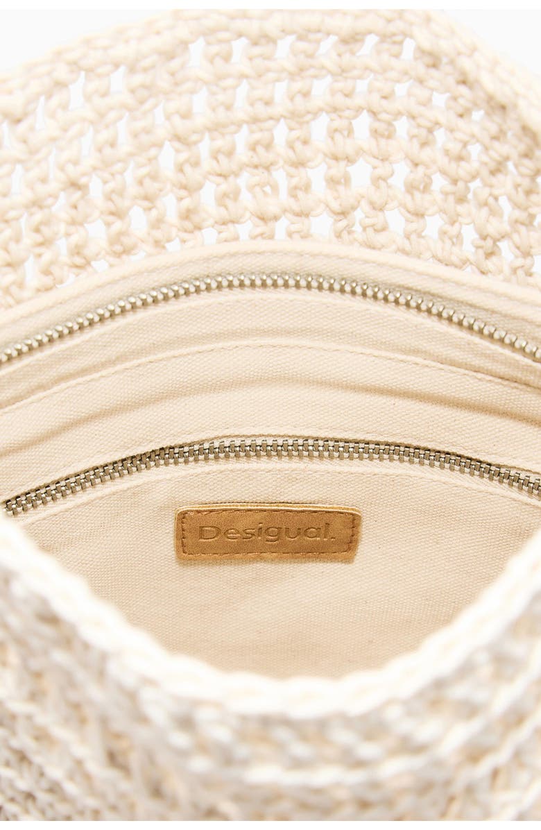 Desigual Crochet Flower Cotton Shoulder Bag, Alternate, color, Light Beige