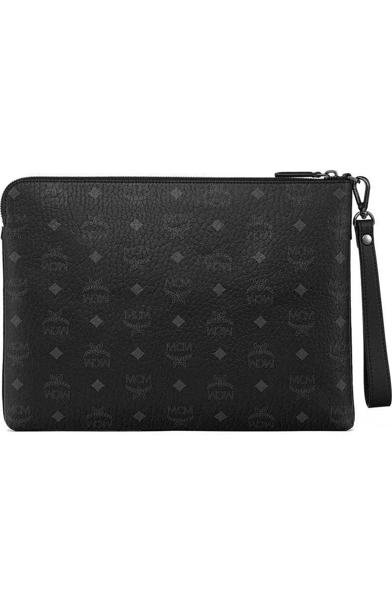 MCM Diamond Wristlet Pouch in Visetos, Alternate, color, Black