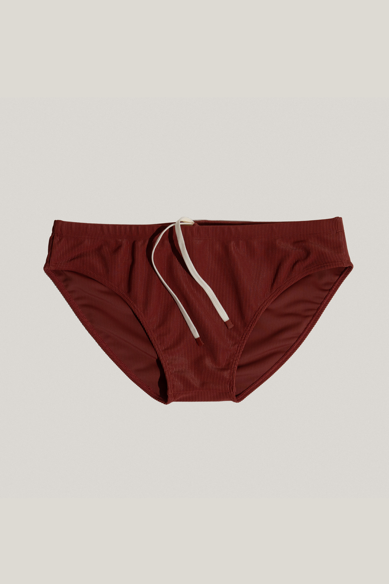 Dune Modern Cut Ribbed Stretch Swim Brief, Alternate, color, Rust