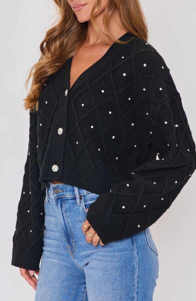 VICI Collection Holiday Shine Rhinestone Diamond Stitch Cardigan, Alternate, color, Black