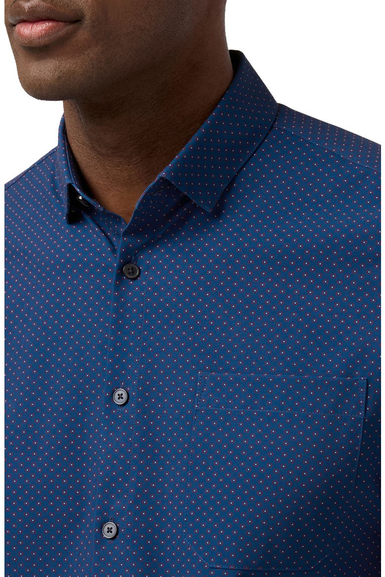 Leeward Trim Fit Midnight Navy Micro Gem Short Sleeve Button-Up Shirt, Alternate, color, MIDNIGHT NAVY MICRO GEM