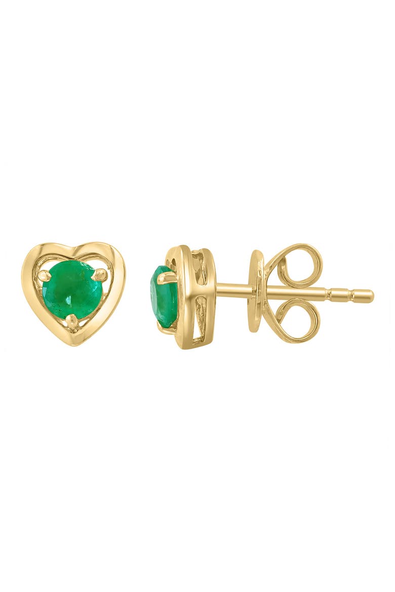 Round Emerald Heart Stud Earrings, Alternate, color, GREEN