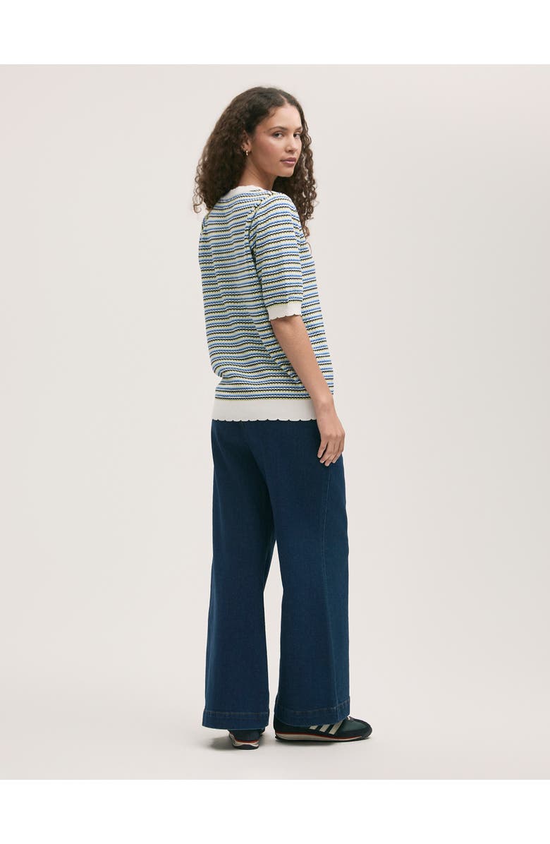 Finery London Rita Knitted Striped Short Sleeve Top, Alternate, color, Blue Stripe