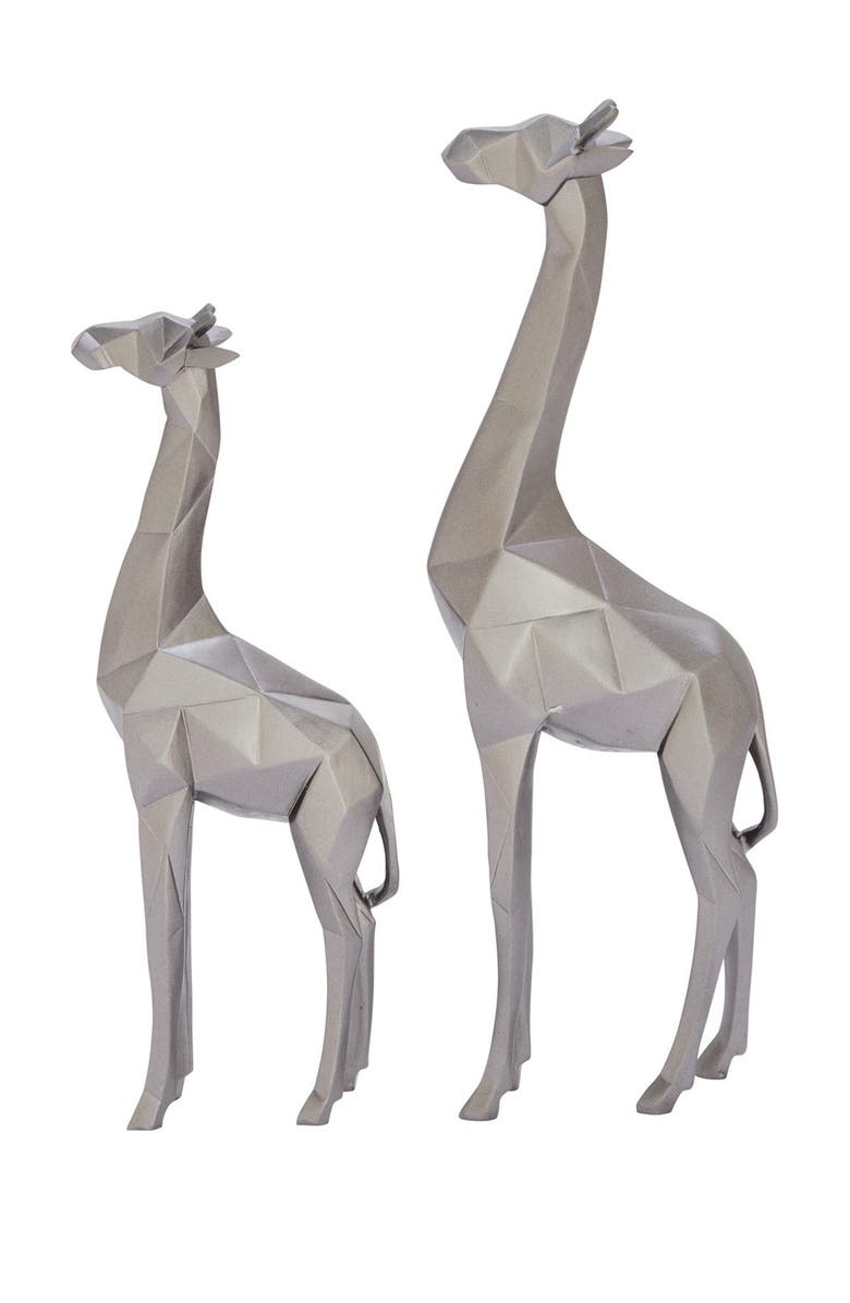 COSMO BY COSMOPOLITAN Large Modern Style Metallic Silver Giraffe Statue - Set of 2, Alternate, color,