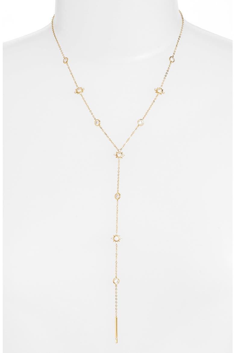 'Liberty' Crystal Bezel Y-Necklace, Main, color, GOLD