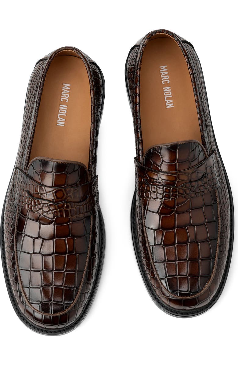 MARC NOLAN Calum Croc Embossed Penny Loafer, Alternate, color, Brown Croc Embossed