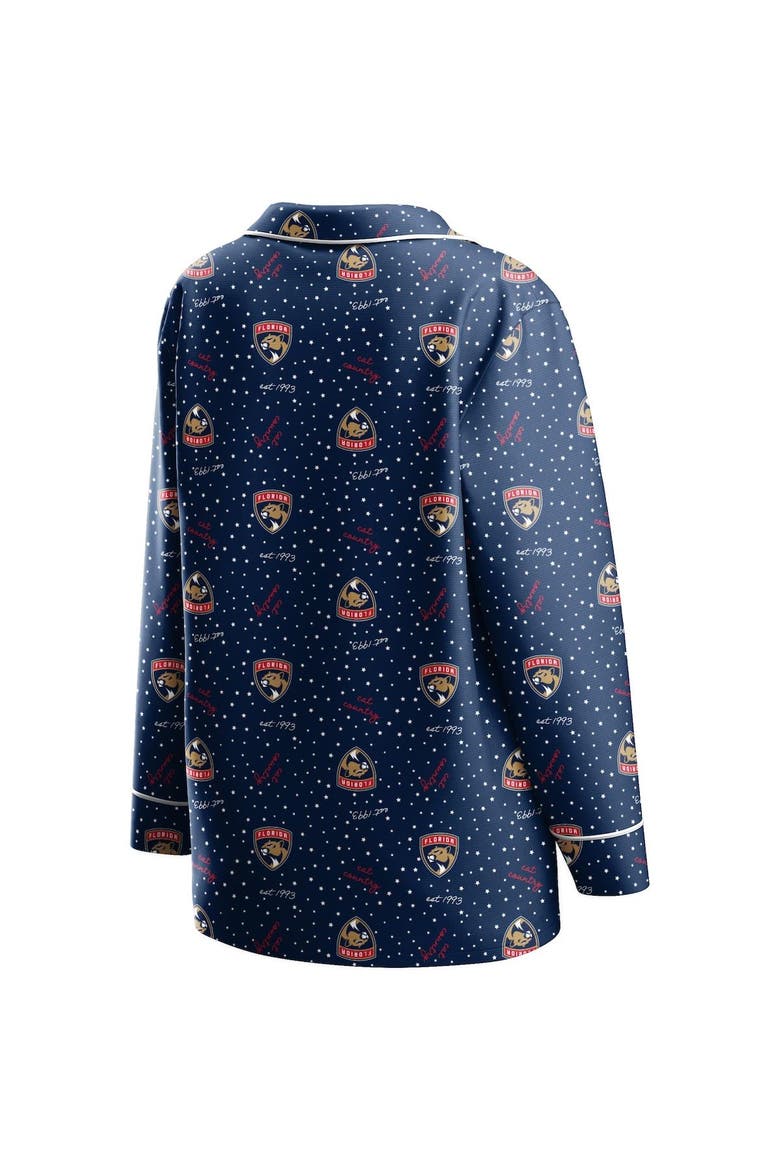 Women's WEAR by Erin Andrews Navy Florida Panthers Long Sleeve Button-Up Shirt & Pants Sleep Set, Alternate, color, Navy