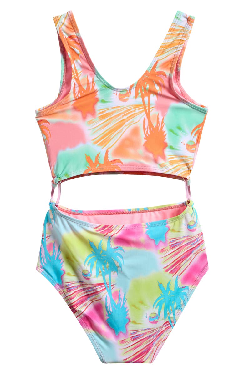 Beach Lingo Kids' Solar Eclipse Cutout One-Piece Swimsuit, Alternate, color, Pastel Multi