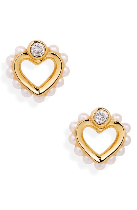 shining spade imitation pearl stud earrings
