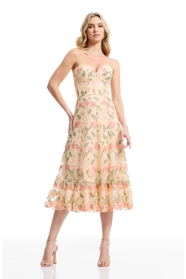 Carina Floral Appliqué Strapless Cocktail Dress, Alternate, color, BLUSH MULTI