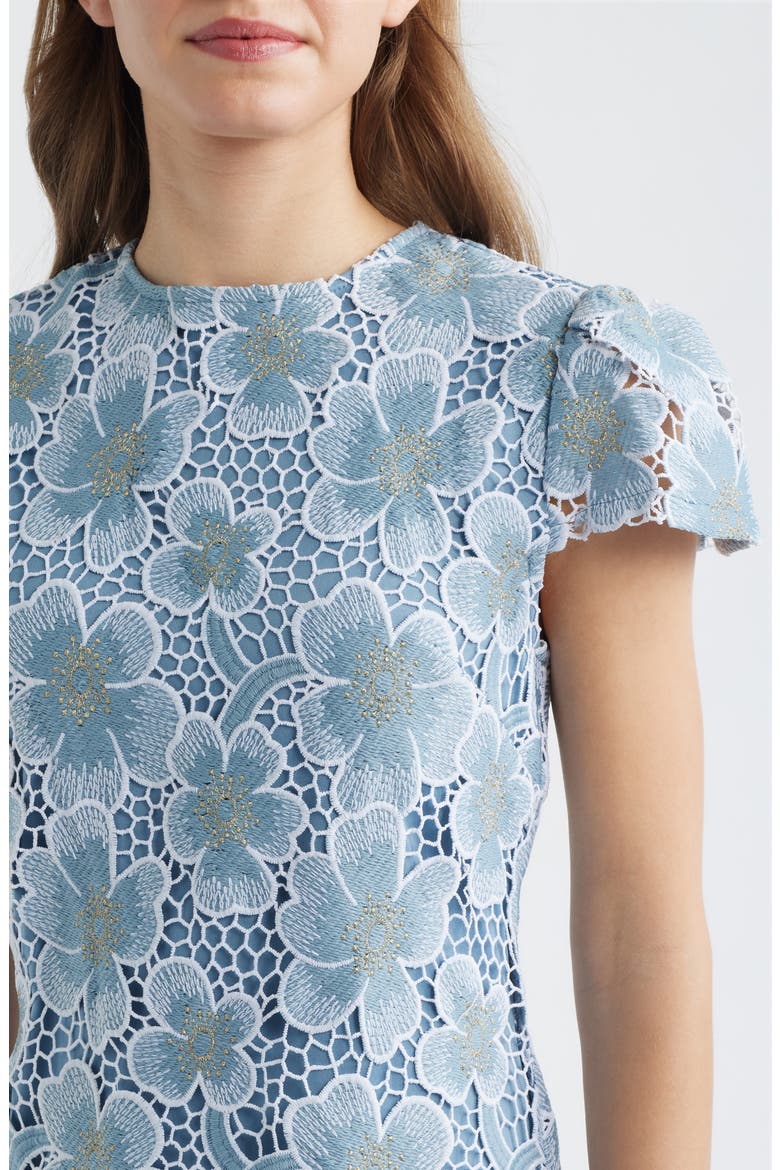 Floral Lace Cap Sleeve Dress, Alternate, color, BLUE