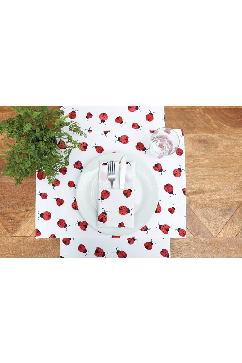 Ladybug Printed 100% Cotton White Table Runner 14" x 72", Alternate, color, Red