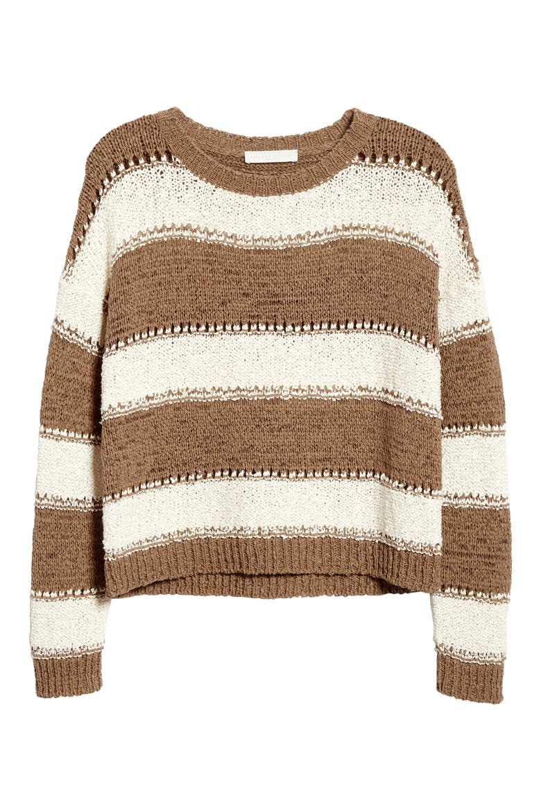 Pointelle Stripe Sweater, Alternate, color, LIGHT/ PASTEL BROWN