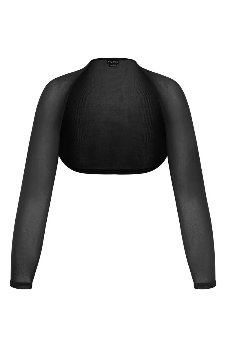 City Chic Sheer Mesh Shrug, Alternate, color, Black