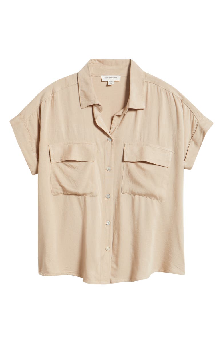beachlunchlounge Kia Short Sleeve Button-Up Shirt, Main, color, Birch